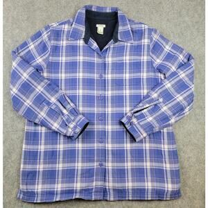 L.L.Bean Shirt Womens Medium Purple Plaid Fleece Lined Shacket Casual